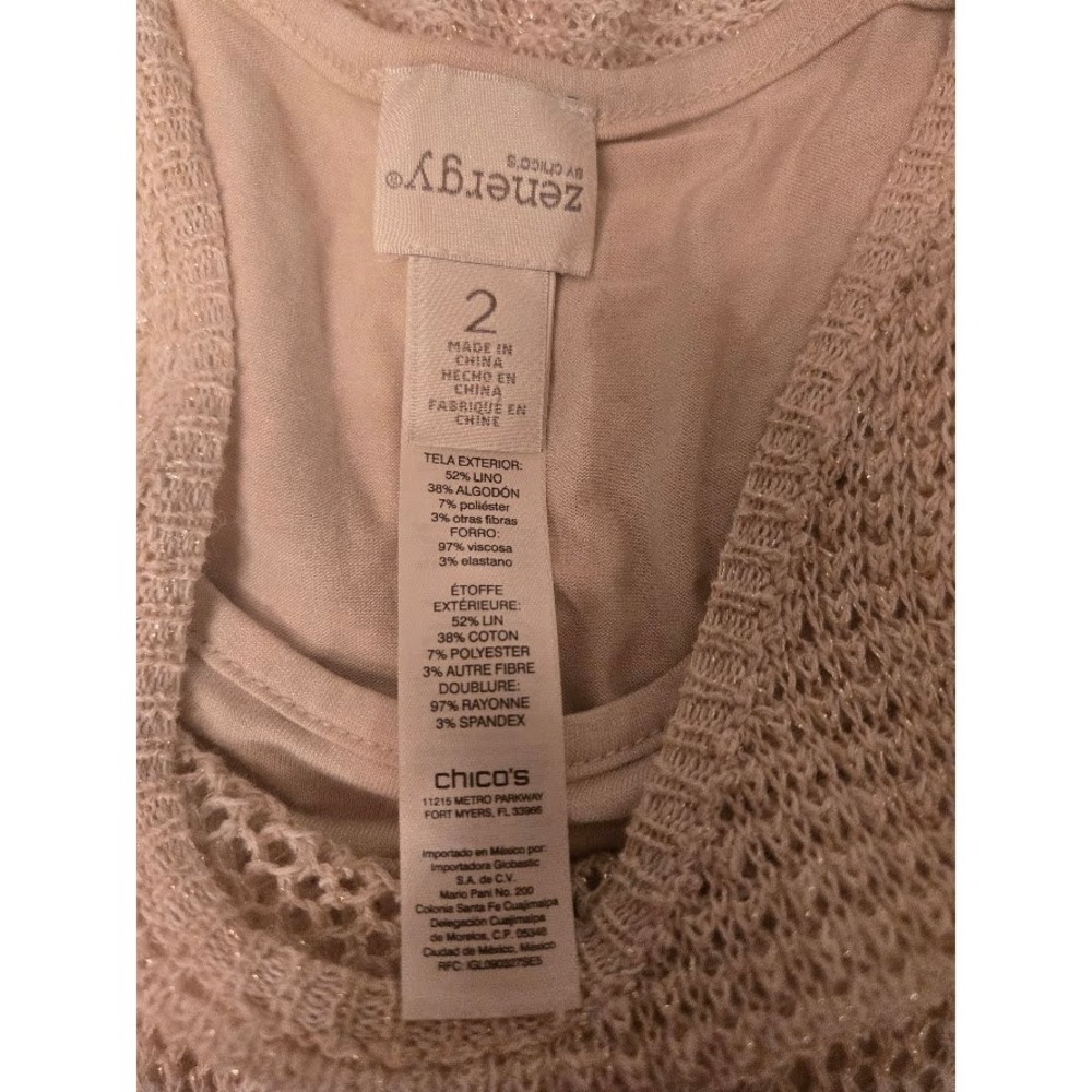 Chicos Zenergy Womens Tan Linen Blend Metallic Knit Sleeveless Maxi Dress Size 2 - Picture 2 of 3